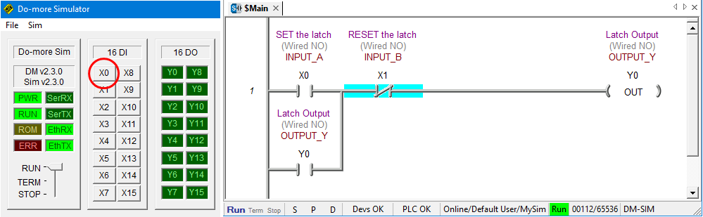 Ladder Logic Simulator – Latching Logic