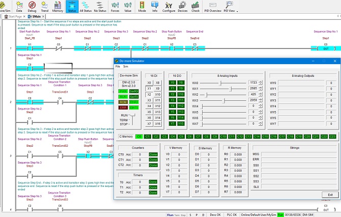 write a ladder logic program that will turn on a light if a no push button is pressed 8 times